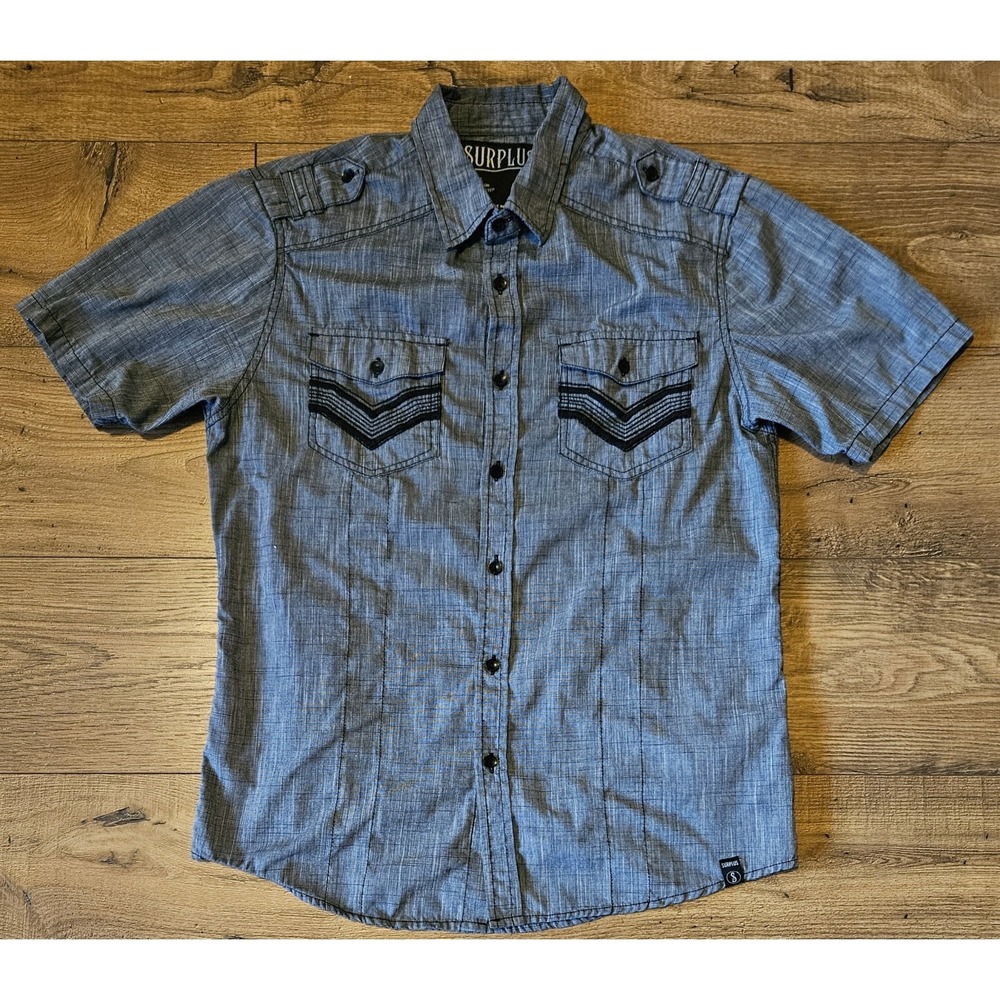 Surplus Shirt Men's Medium Gray Short Sleeve Button Up